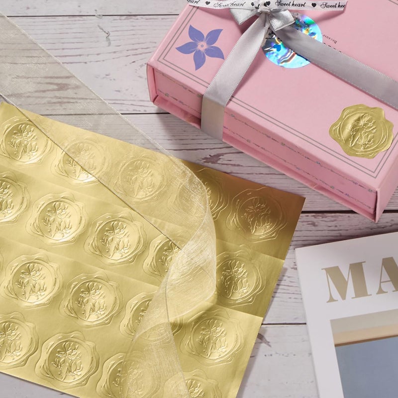 Homtable 300 Pieces Embossed Gold Foil Stickers Gold Stickers for Envelopes, Wedding Invitations, Christmas Greeting Cards Envelopes (Gold Magnolia) - Image 4